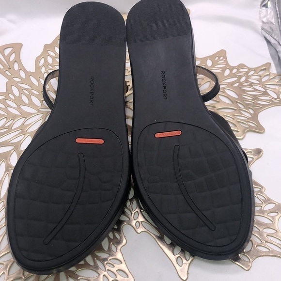 ROCKPORT Walkability Black Leather Ankle Strap Crisscross Vamp Flat Sandals S/9 - Picture 10 of 11